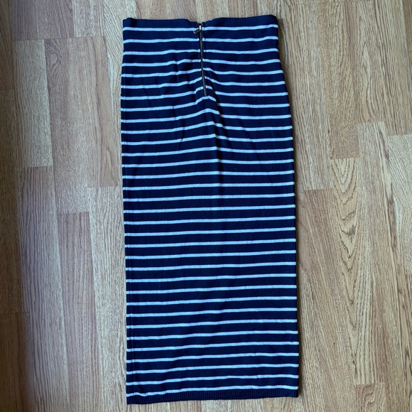 Cache striped navy blue white nautical midi pencil skirt gold zippers size S - Picture 8 of 10